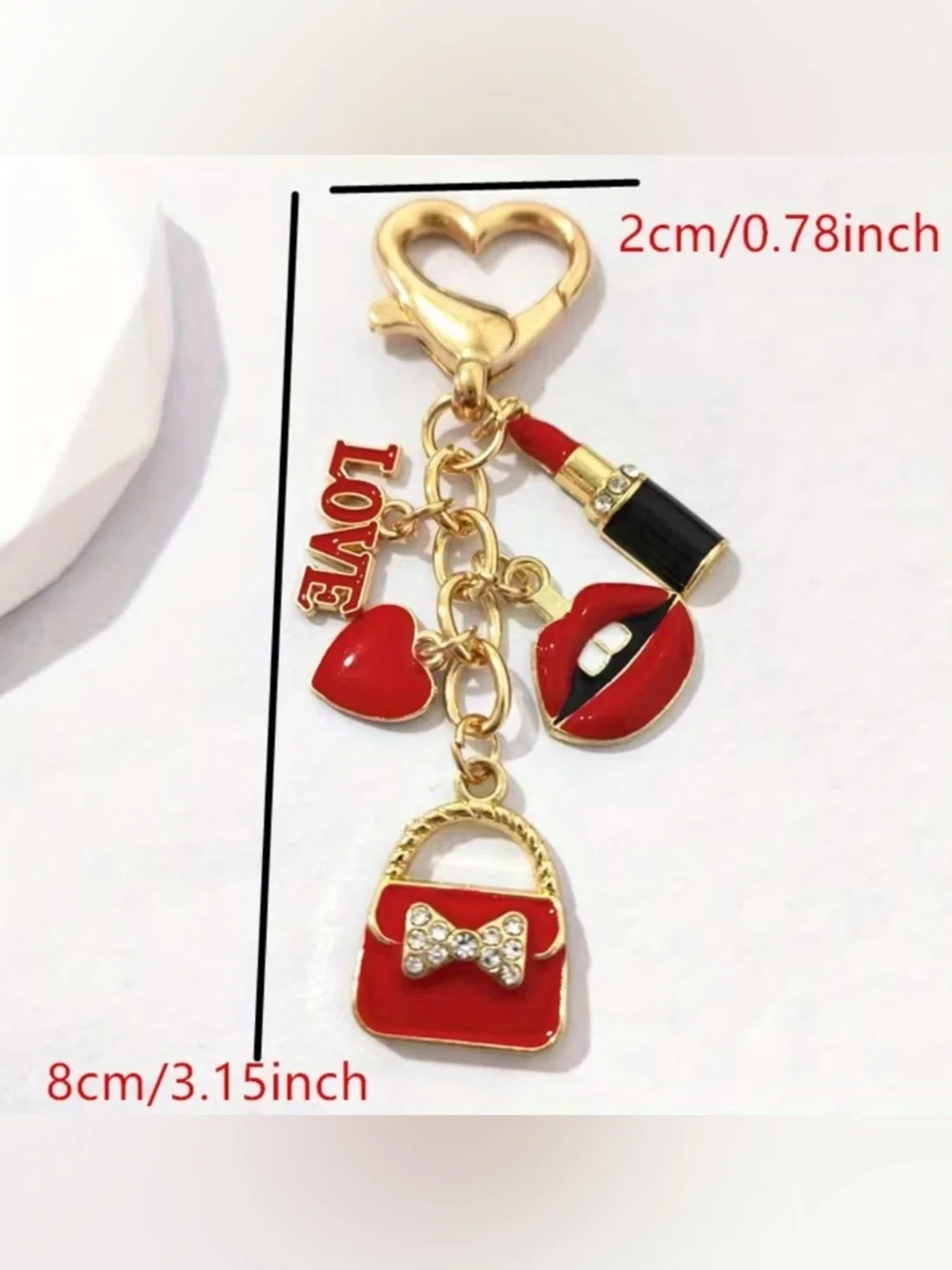 Keychain - Love Lipstick & Mini Purse Charm Red Gold